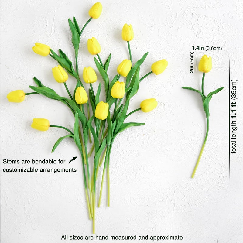 FiveSeasonStuff Real Touch Tulips Artificial Flowers â€“ 15 Stems Faux Tulip Bouquet in Gift Box for Wedding, Home Decor, Party, Floral Arrangements (Candle Glow Yellow) - Image 3